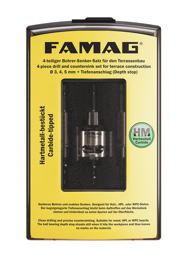 KIT Avellanador 3578 amb tope profunditat i broques 3,4 i 5 mm HSS - famag